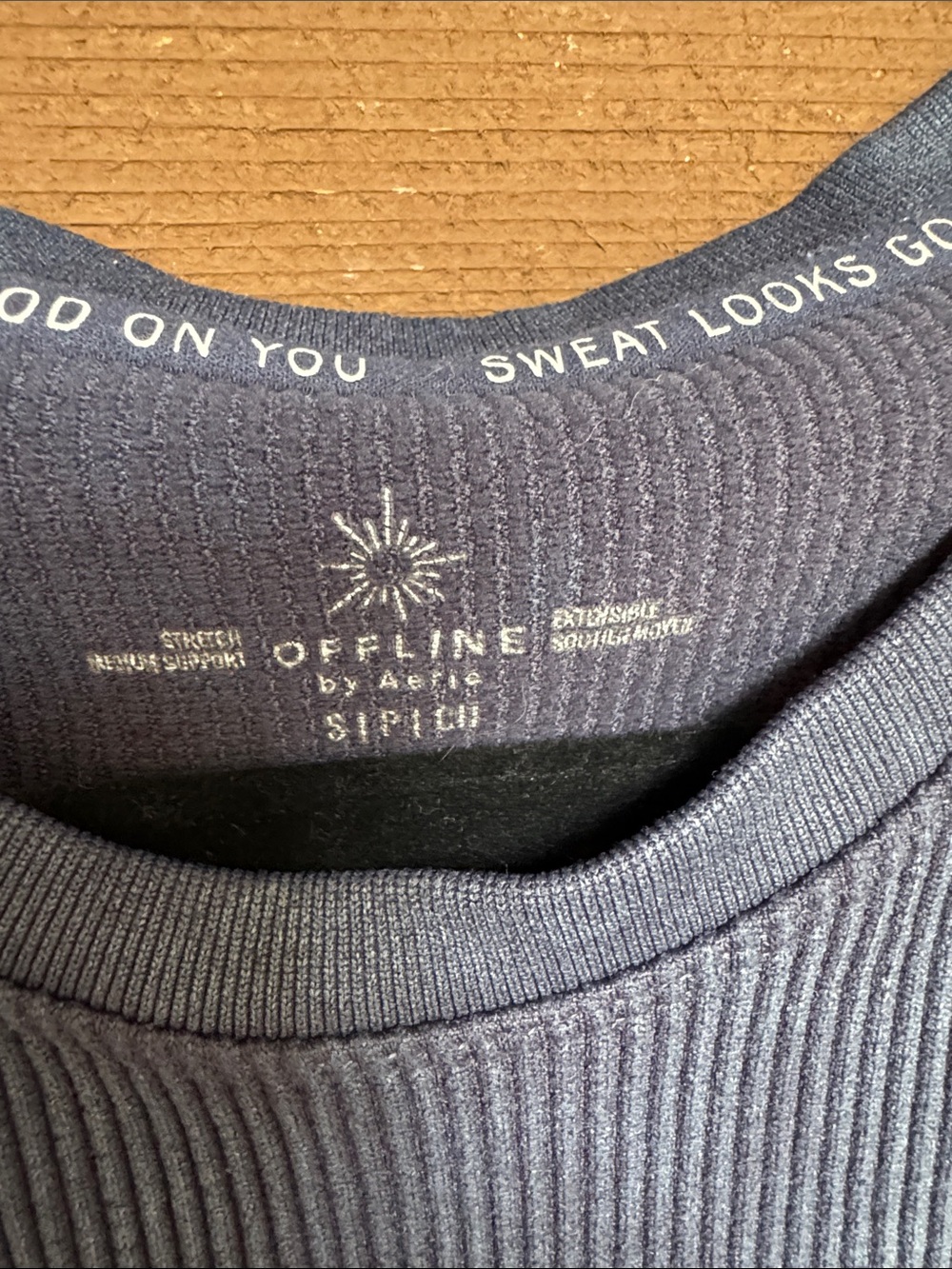 Offline by aerie Ribbed Slate-Blue medium support Crop Tank size Small - Picture 2 of 4